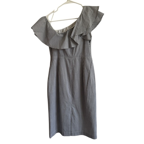 Banana Republic Petite Seersucker One-Shoulder Dress, Size 4P - Picture 6 of 8